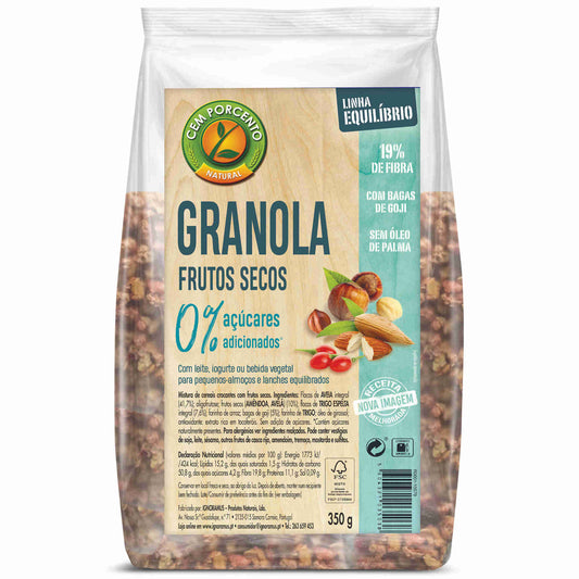 Cem Porcento Granola with Dried Fruit No Added Sugar 350g