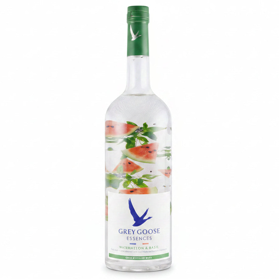 Grey Goose Essences Watermelon and Basil 1L 30% ABV premium French vodka infusion with watermelon and basil for refreshing cocktails