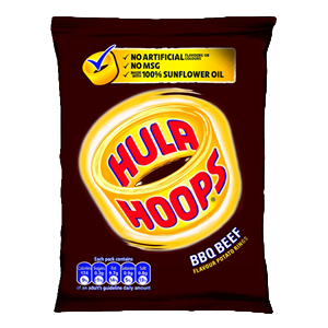 Hula Hoops BBQ Beef 24 g small pack hoop crisps lunch snack Chips and Crisps Lunch Snack Size Chip Packets Crunchy Savoury and Spicy Snacks