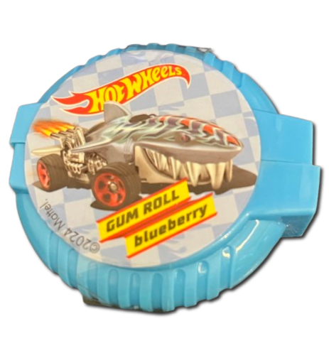Hot Wheels candy container with a shark-shaped car design on a white background