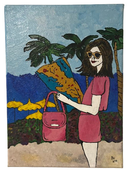 Mujer de vacaciones pintando 3D
