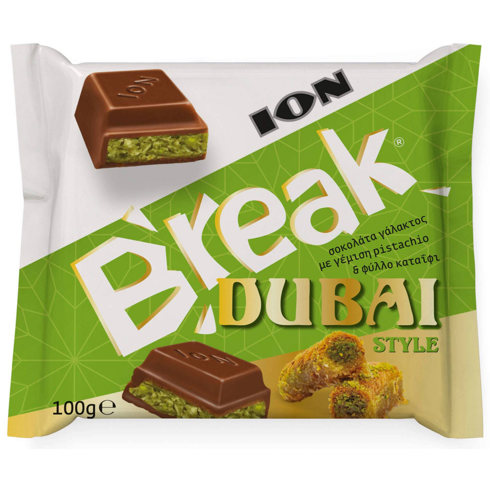 Ion Break Dubai chocolate tablet 100g pistachio crispy milk chocolate slab Chocolate Tablets and Slabs