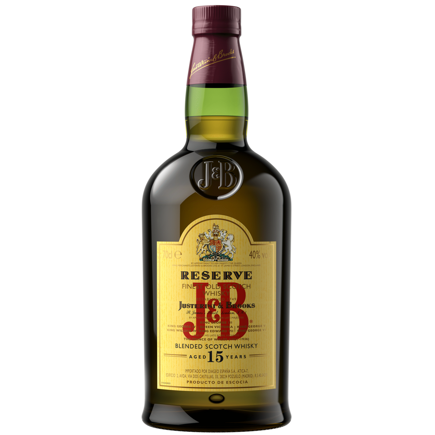J&B Reserve 15 Year Old Blended Scotch Whisky 700ml 40% ABV aged premium Scottish blend with malt fruit spice and mature oak