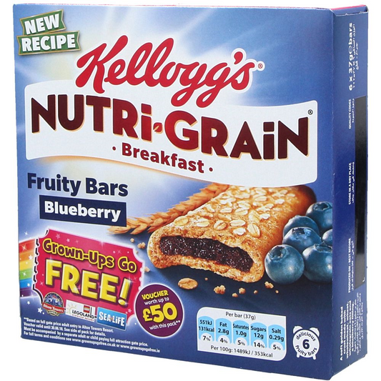 Kellogg’s Nutri-Grain Blueberry Cereal Bar 6 × 37 g – high fibre wholegrain snack bar, fruity breakfast bar – Cereal and Protein Bars – South African Products