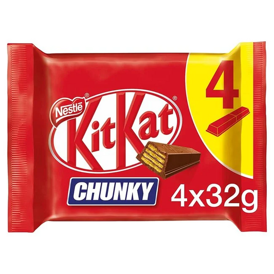 KitKat chunky milk chocolate snack 4x40g pack four chunky wafer chocolate bars coated in milk chocolate sharing multipack