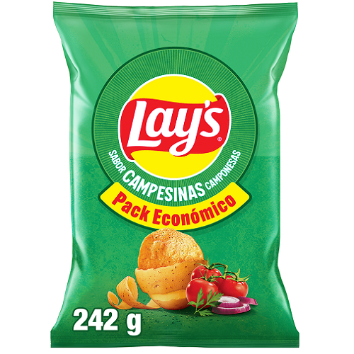 Lay’s Camponesas potato crisps 242g family pack – thin-cut crunchy chips with tomato onion pepper seasoning – Chips and Pop Corn – Snacks and Bites