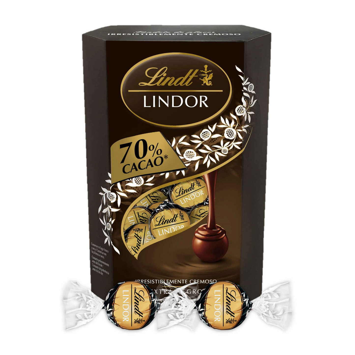 Lindt Lindor dark chocolate bonbons 70% 200 g – premium Swiss dark chocolate gift box, intense cocoa praline selection, festive gourmet confectionery