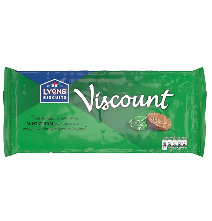 Lyons Viscount Mint Biscuits 196g pack – classic British biscuits with mint cream and milk chocolate – Cookies and Rusks – British Products – South African Products – Chocolate