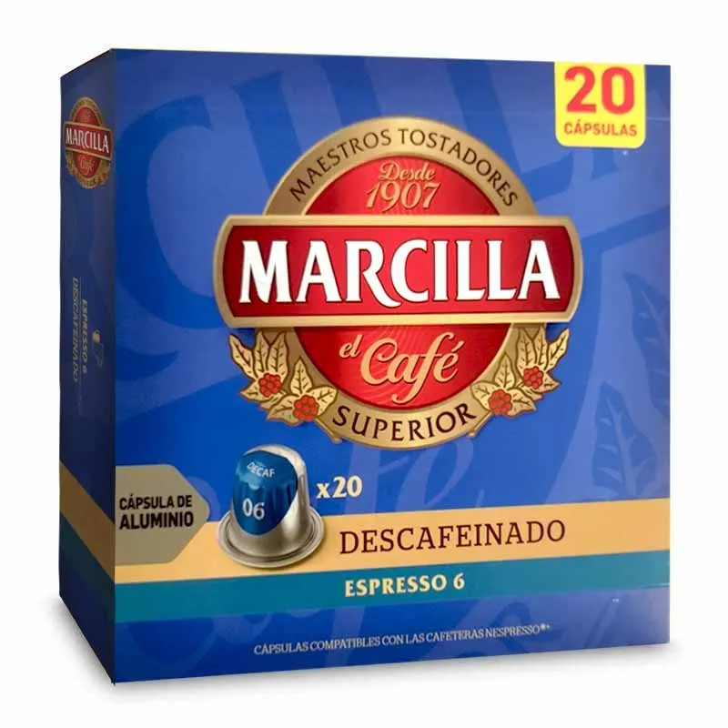 Marcilla Nespresso decaffeinated capsules 20 smooth decaf coffee pods