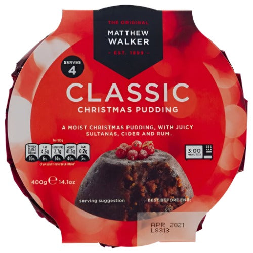 Matthew Walker Christmas Luxury Pudding 400g – traditional British festive dessert – Christmas Puddings and Fruit Cakes – Cakes Scones Muffins and Everything Baked – British Products