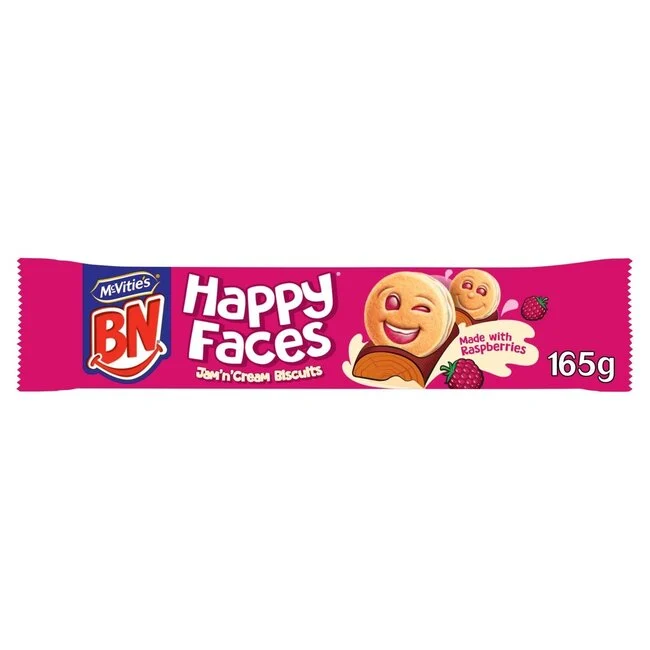 McVitie’s Happy Faces Jam and Cream 165g pack – fun biscuits with fruity jam and cream filling – Cookies and Rusks – Youth Cereals – British Products – South African Products