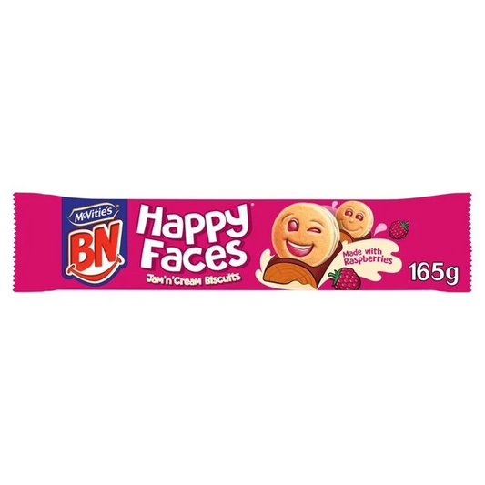 McVitie’s Happy Faces Jam and Cream 165g pack – fun biscuits with fruity jam and cream filling – Cookies and Rusks – Youth Cereals – British Products – South African Products