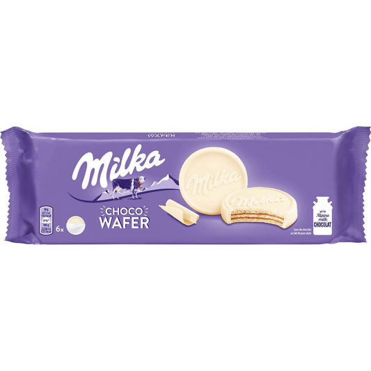 Milka White Chocolate Wafers 180g pack – crispy wafer biscuits coated in smooth Alpine white chocolate – Cookies and Rusks – South African Products – Chocolate