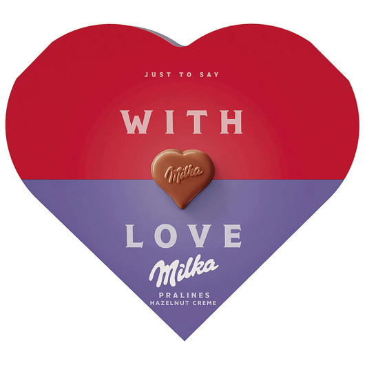 Milka With Love milk chocolate pralines 110 g – romantic gift bonbons, heart-shaped chocolate box, premium festive confectionery selection