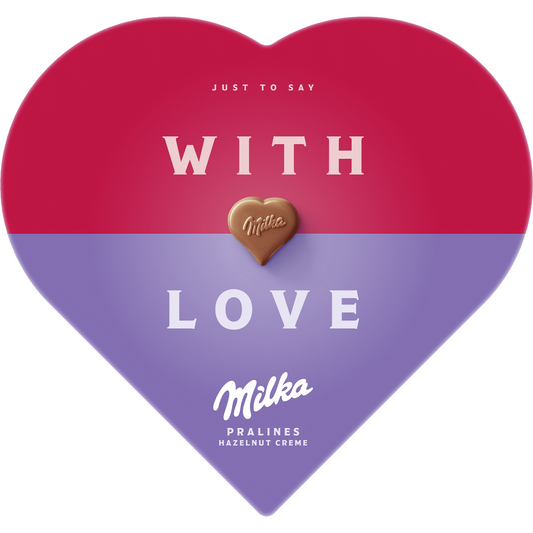Milka With Love praline chocolate bonbons 44 g – mini chocolate gift box, romantic sweet surprise, premium festive confectionery selection