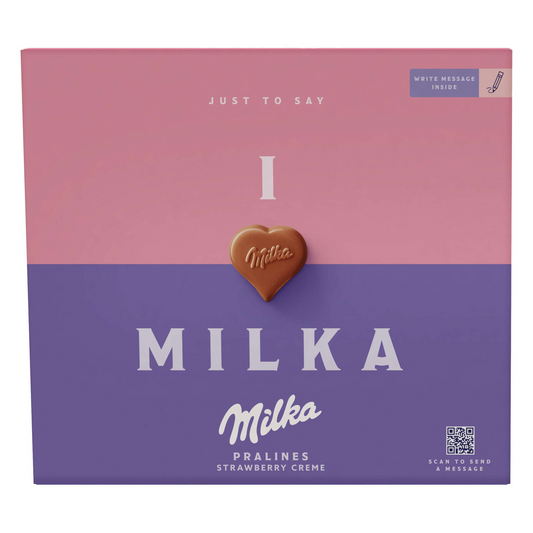 Milka chocolate and strawberry “I Love You” box 110 g – romantic gift selection, heart-shaped chocolate gift, premium festive confectionery