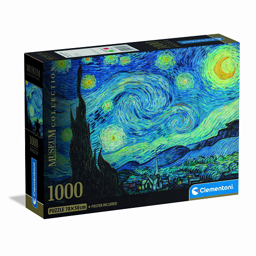 Museum – Van Gogh The Starry Night 1000 Pieces Clementoni 14+ – art puzzle gift, Van Gogh masterpiece, festive educational puzzle for adults