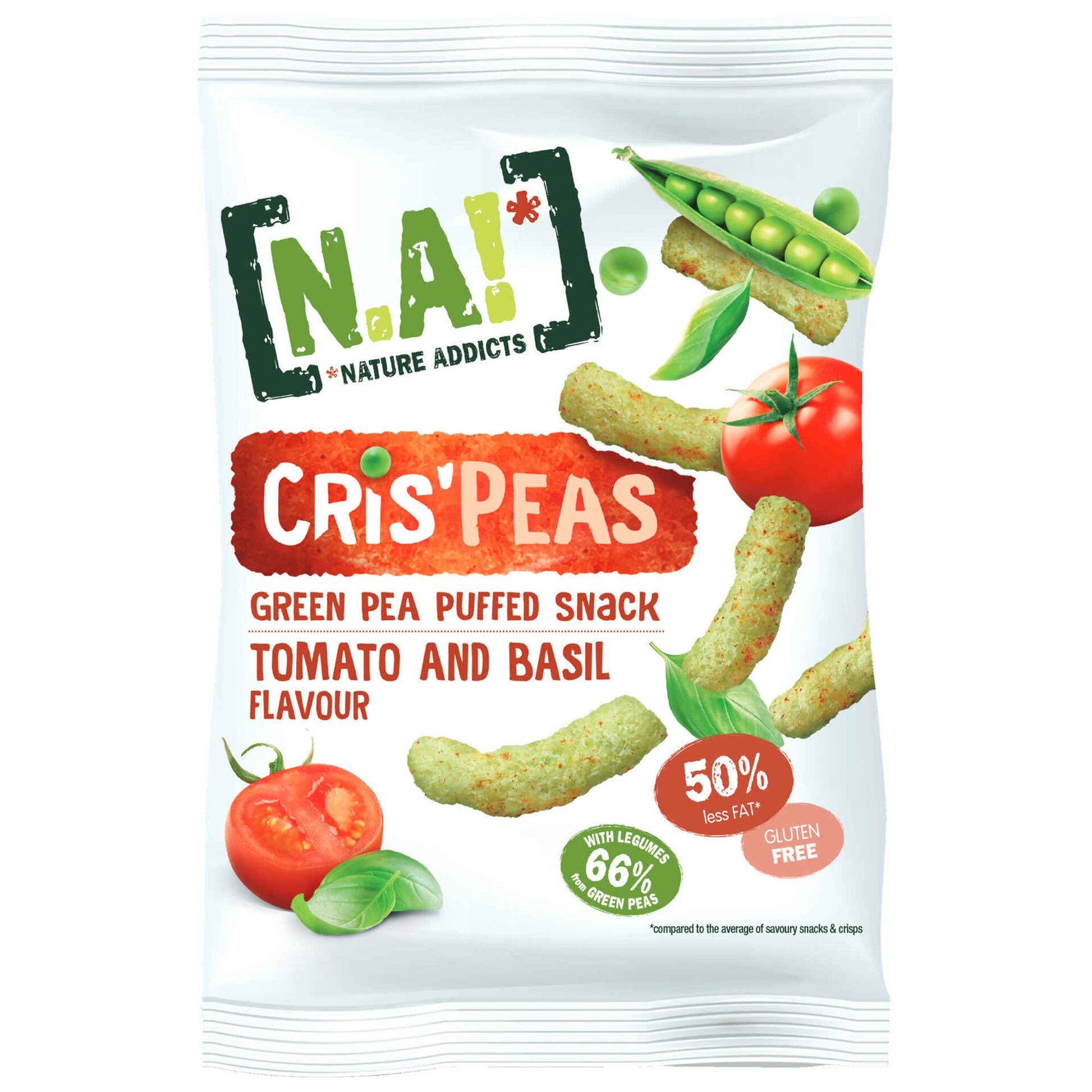 Nature Addicts CrisPeas Tomato and Basil 85g gluten free puffed pea snack chips