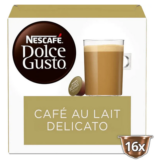 Nescafé Café Au Lait Delicato coffee capsules 16 pack Dolce Gusto compatible creamy milk coffee pods smooth mild coffee capsules