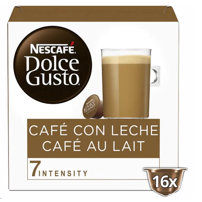 Nescafé Café Con Leche coffee capsules 16 pack Dolce Gusto compatible creamy milk coffee pods smooth balanced café au lait style capsules