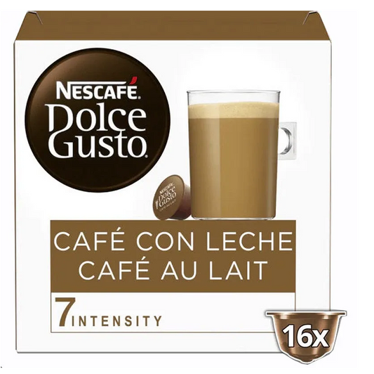 Nescafé Café Con Leche coffee capsules 16 pack Dolce Gusto compatible creamy milk coffee pods smooth balanced café au lait style capsules