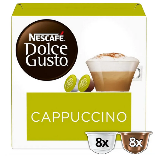 Nescafé Cappuccino coffee capsules 16 pack Dolce Gusto compatible creamy milk coffee pods frothy cappuccino capsules smooth espresso drink