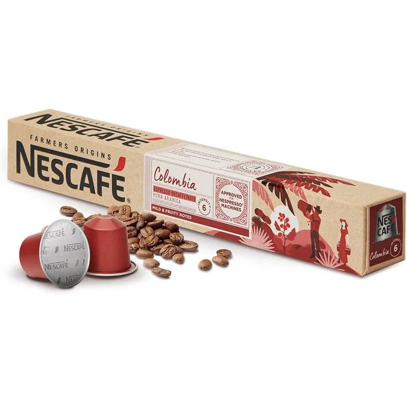 Nescafé Colombia decaffeinated Nespresso capsules 10 capsules Colombian coffee pods smooth decaf espresso
