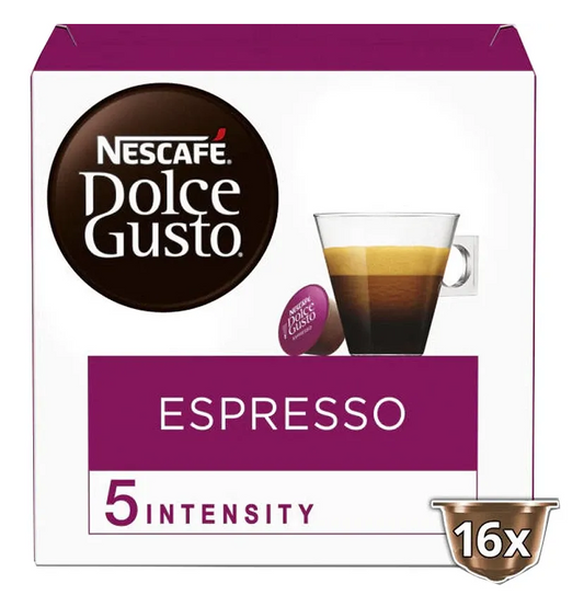Nescafé Espresso coffee capsules 16 pack Dolce Gusto compatible classic espresso pods smooth crema balanced coffee capsules