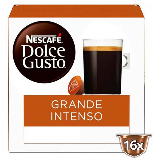 Nescafé Grande Intenso coffee capsules 16 pack Dolce Gusto compatible large cup coffee pods strong roasted smooth crema capsules