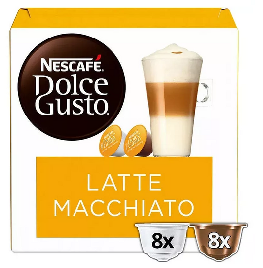 Nescafé Latte Macchiato coffee capsules 16 pack Dolce Gusto compatible creamy milk coffee pods smooth layered latte capsules