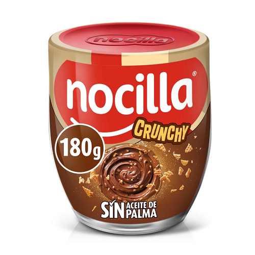 Nocilla Crunchy Cocoa and Hazelnut Spread 180 g jar no palm oil chocolate spread with crispy cereal pieces Spanish chocolate and sweet spreads