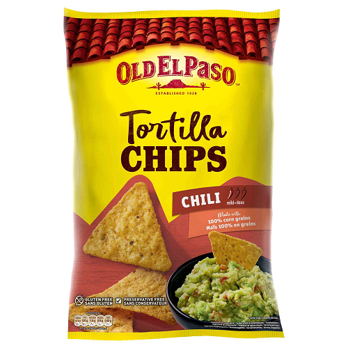 Old El Paso Tortilla Chips Chilli 185g pack crunchy spicy Mexican corn snack