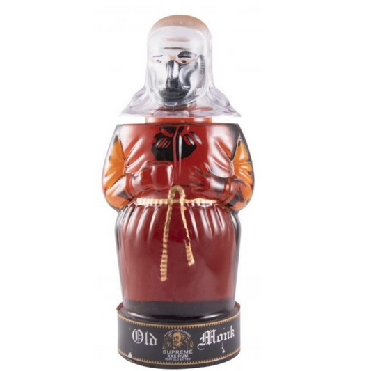 Old Monk Supreme XXX Rum 750ml 42.8% ABV premium Indian vatted aged dark rum in distinctive monk-shaped bottle Discover Top Rums
