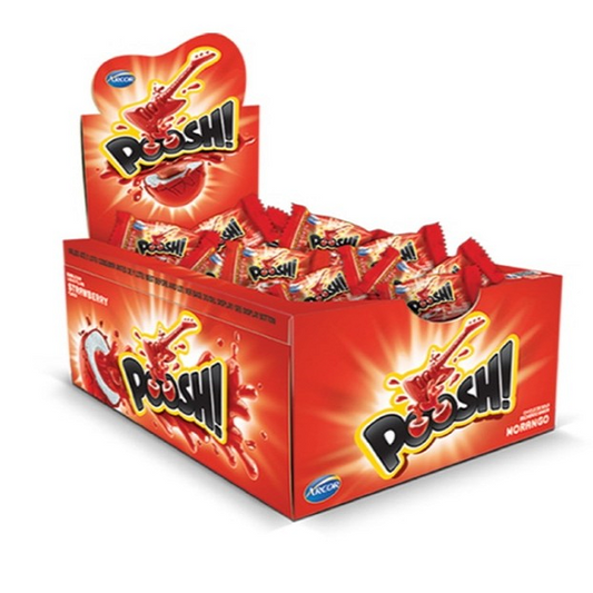 POOSH Strawberry Bubble Gum 40 Units Box strawberry liquid filled bubblegum chewy candy Bubblegum Chewing and Gum Balls confectionery box