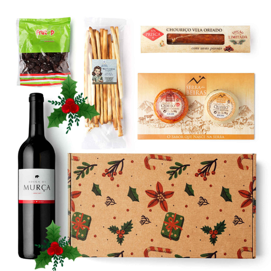 Portuguese Christmas Hamper – Murça Douro red wine, Prisca Christmas chorizo, Serra das Beiras cheese duo, raisins and breadsticks – festive gourmet gift set – South African Products
