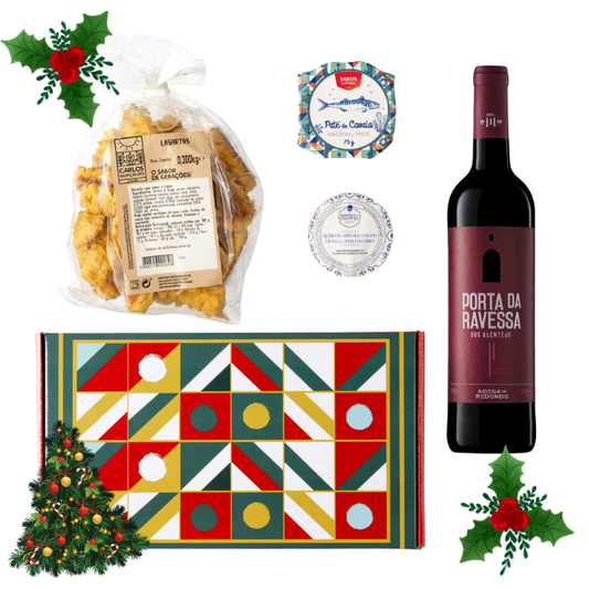 Portuguese Christmas Hamper – Porta da Ravessa red wine, Soalheira cheese, Lusitanian pâté and Carlos Gonçalves biscuits – festive gourmet gift set – South African Products