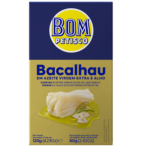 Portuguese bacalhau cod in olive oil and garlic 120 g tinned fish Mediterranean seafood pantry