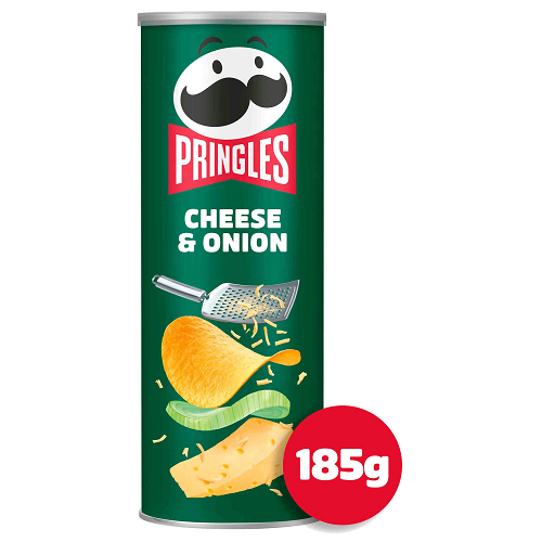 Pringles Cheese and Onion potato crisps 185g – resealable sharing tube – Chips and Pop Corn – Snacks and Bites