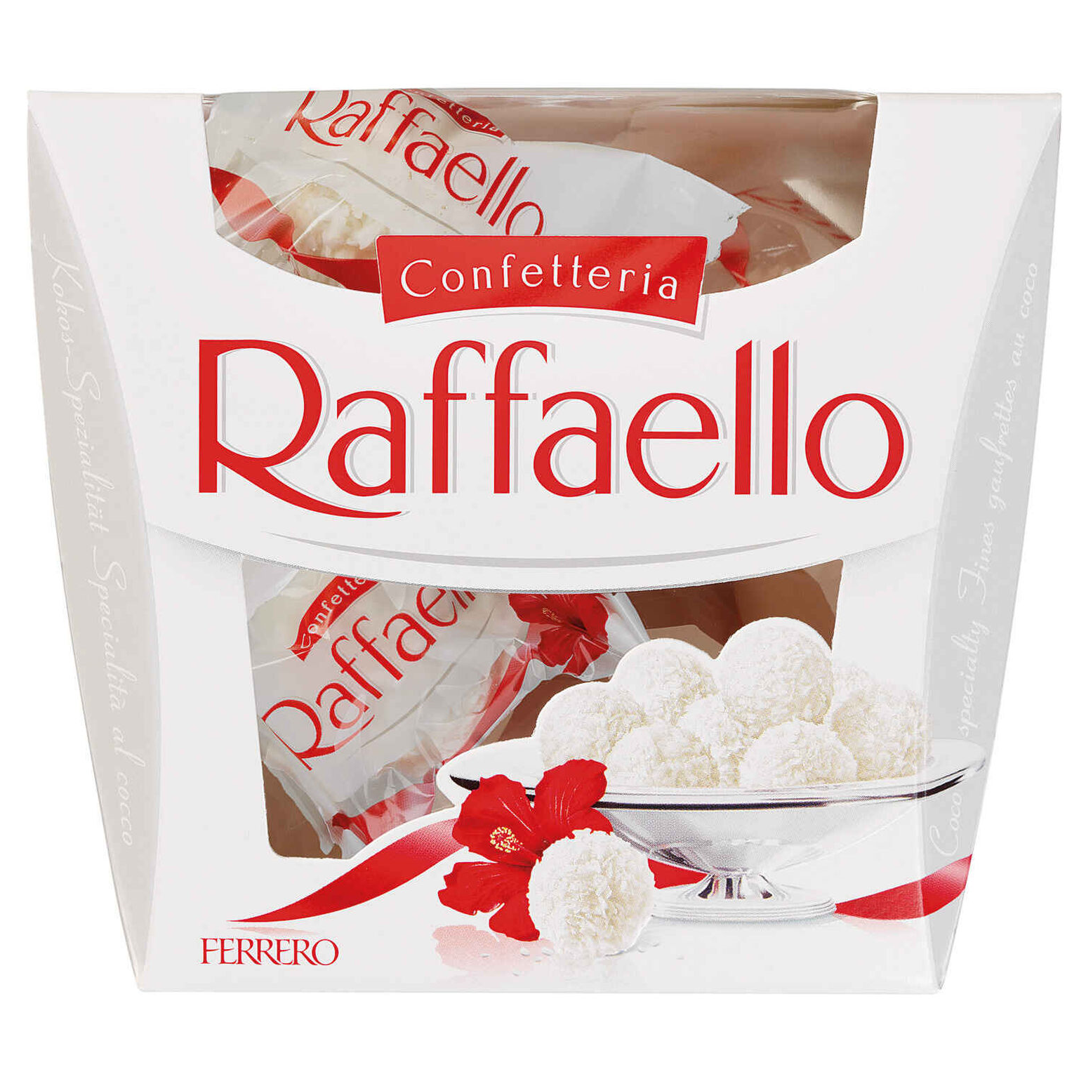 Raffaello coconut bonbons 150 g – coconut and almond praline gift box, premium Italian confectionery, elegant festive sweet selection