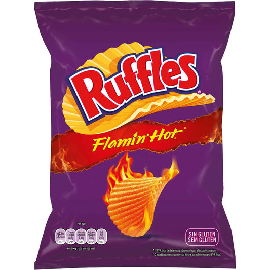 Ruffles Flamin’ Hot 75 g spicy ridged potato crisps Chips and Crisps Family Size Chips for Sharing Crunchy Savoury and Spicy Snacks