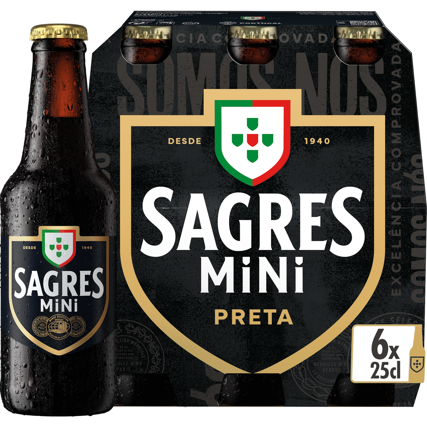 Sagres Mini Black – 6 x 250ml Bottles (4.1% ABV) | Portuguese Dark Lager