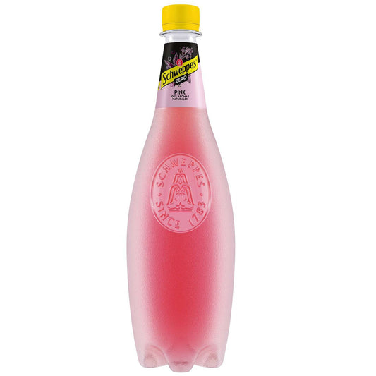 Schweppes pink zero tonic water 1L plastic bottle sugar free fruity carbonated mixer soft drinks carbonated