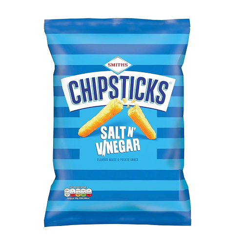 Smiths Chipsticks Salt and Vinegar crunchy potato maize snack sticks British savoury snack