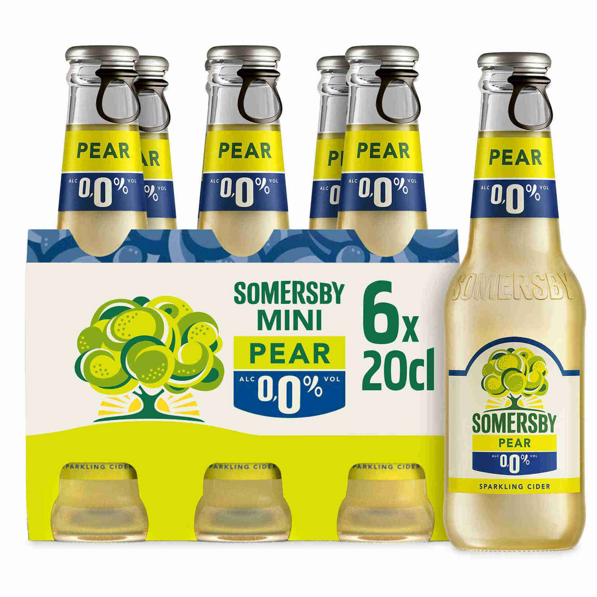 Somersby Pear Cider – 6 Pack (200ml Bottles, Non-Alcoholic) | Alcohol-Free Cider