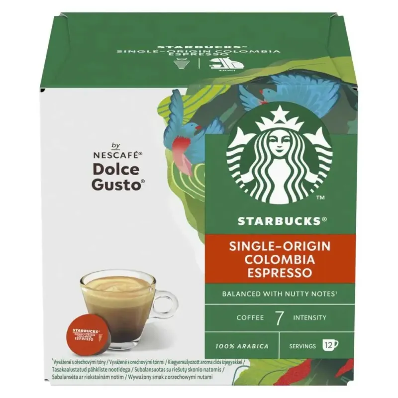 Starbucks Colombia Espresso coffee capsules 12 pack Dolce Gusto compatible single origin espresso pods smooth balanced coffee capsules
