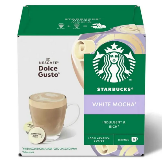 Starbucks White Mocha coffee capsules 12 pack Dolce Gusto compatible creamy white chocolate mocha pods smooth milk coffee capsules
