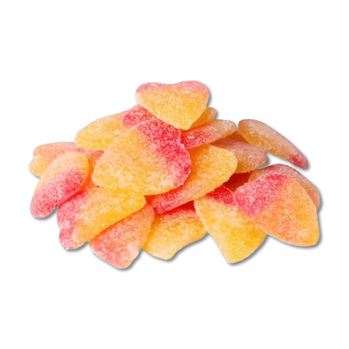 Sugary peach hearts gummies by weight sugar coated peach gummy sweets pick and mix