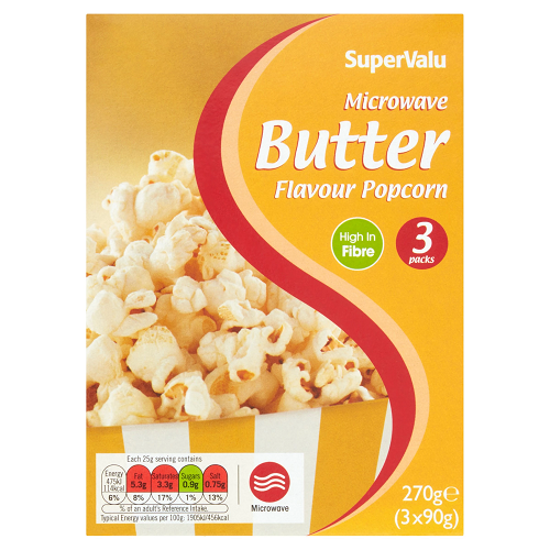 SuperValu microwave butter flavoured popcorn 270 g ready to pop buttery popcorn popcorn classics sweet and savoury