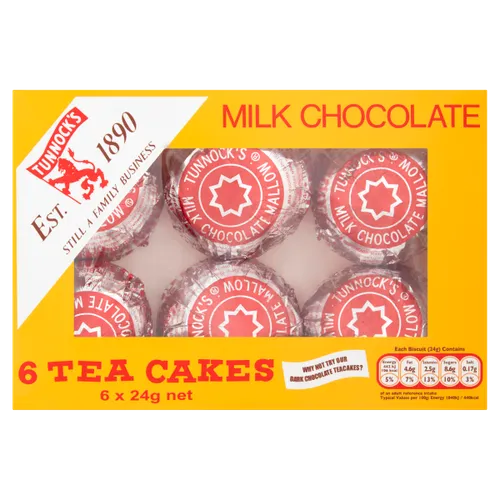 Tunnocks Milk Chocolate Tea Cakes 6 x 24g chocolate covered biscuit with marshmallow boxed gift treat collection