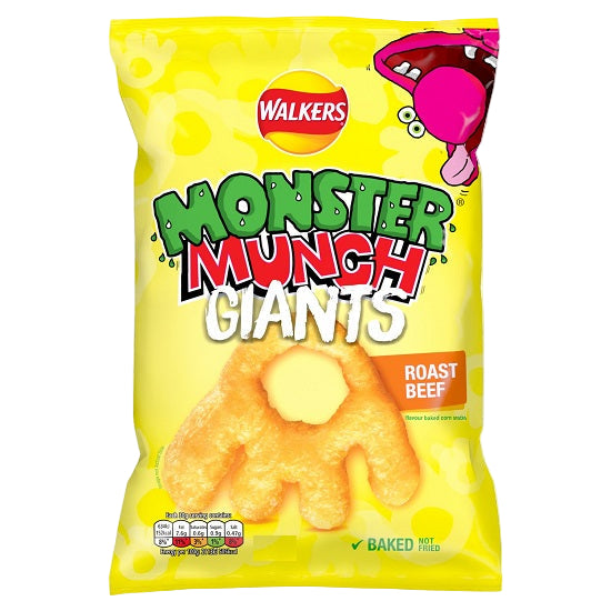 Walkers Monster Munch Giants Roast Beef 22 g small pack crunchy maize snack lunch size Chips and Crisps Lunch Snack Size Chip Packets Crunchy Savoury and Spicy Snacks